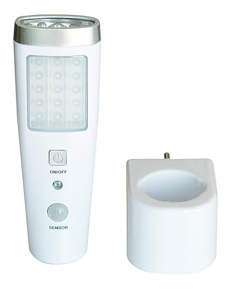 LAMPADA RICARICABILE 15+5 LED, CON SENSORE, FUNZIONE EMERGENZA + Torcia, CON BASE DI RICARICA