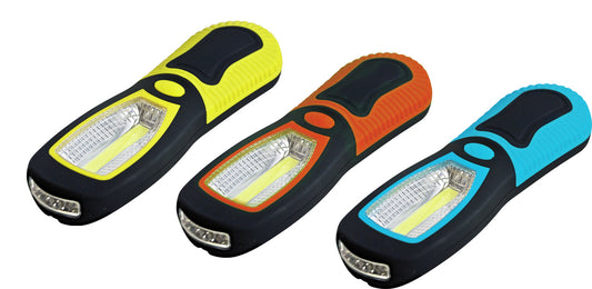 LAMPADA DA LAVORO LED COB 3W+ 3 LED, Batt. 3xAA, 190x62x35mm