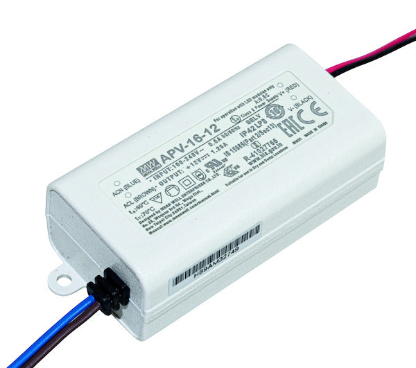 ALIMENTATORE CASE IP42 12V 1.25A 15W INPUT 90-264Vac, 77*40*29.5mm APV-16-12 MEAN WELL