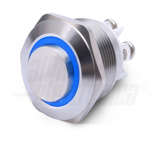 PULSANTE ANTIVANDALO ø16mm LUMINOSO BLU, 24V, 1P, SPST  OFF/(ON) - N.A. - 3 TERM. VITE