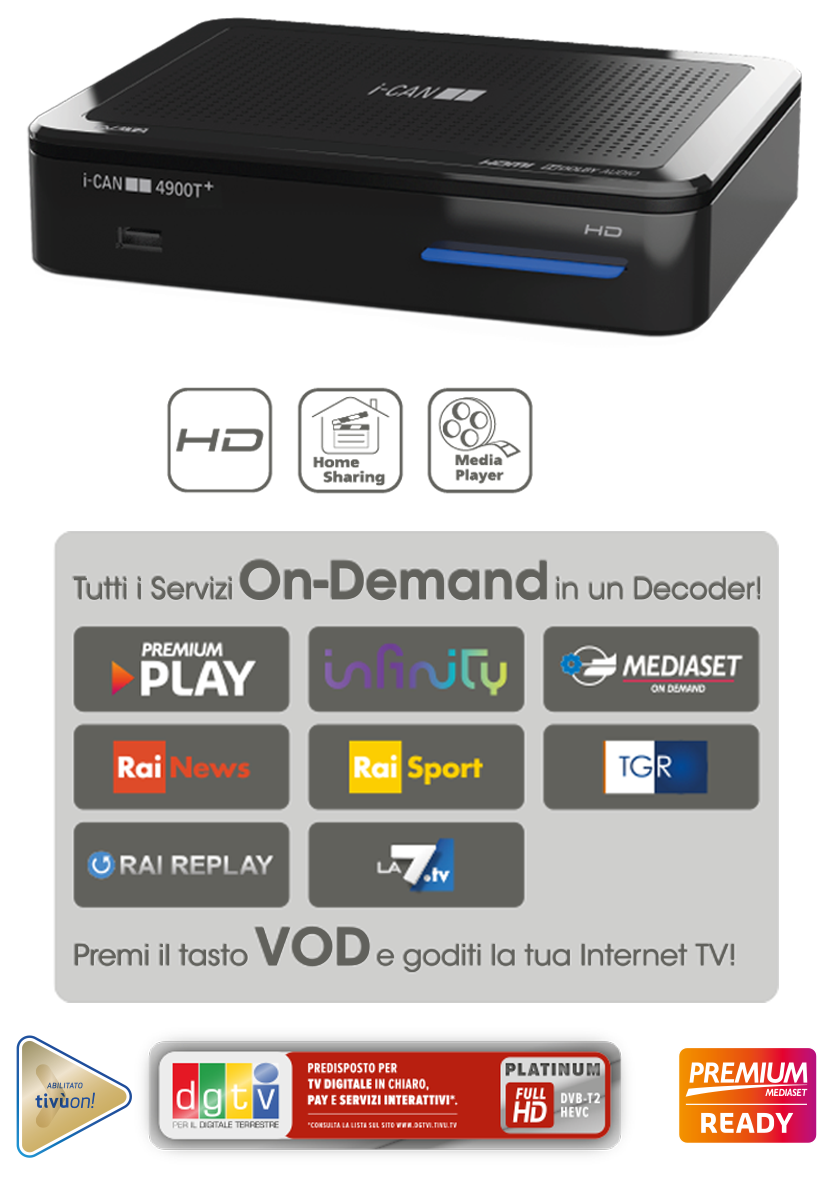 DECODER DIGITALE TERRESTRE HD I-CAN 4900T+