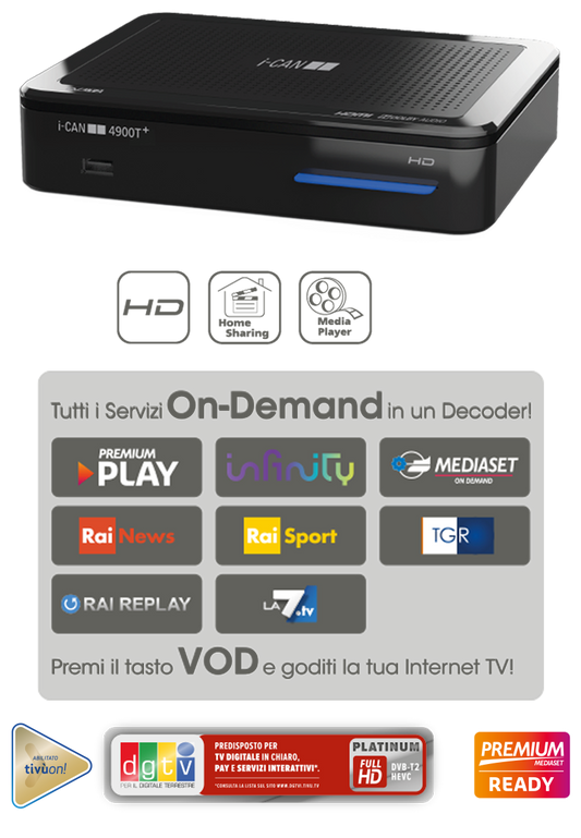 DECODER DIGITALE TERRESTRE HD I-CAN 4900T+