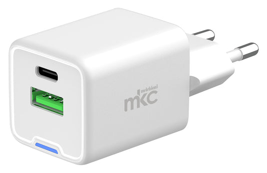 CARICATORE USB GAN 20W PD 1 USB-C + 1 USB-A BIANCO