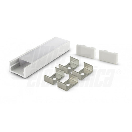 PROFILO IN ALLUMINIO VERNICIATO BIANCO CON COPERTURA in PC opaca piana - 2m - Accessori inclusi
