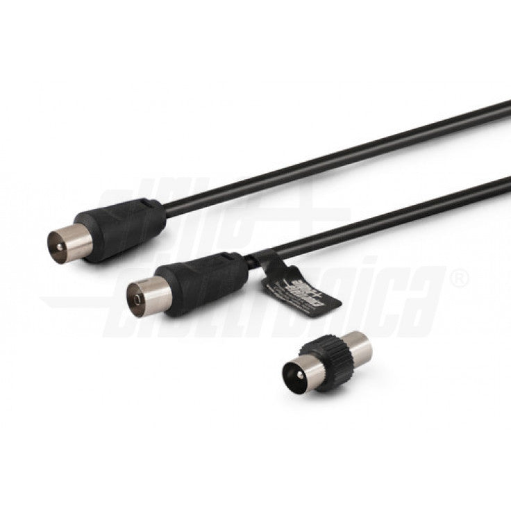 CAVO DA SPINA TV TV COAX Ø9,5mm a presa TV Coax Ø9,5mm - Con adattatore M/M - Nero - 5m