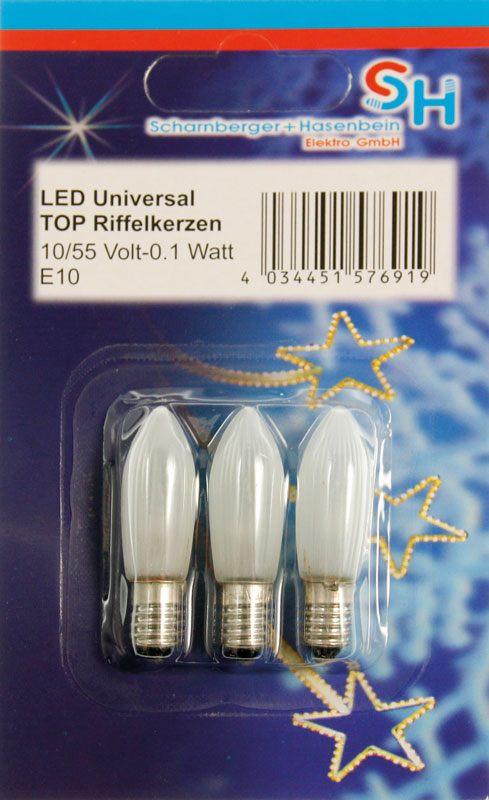 LAMPADINE A CANDELA A LED - 10/55VAC-0,1W-  3 pezzi-BLISTER CHIARO
