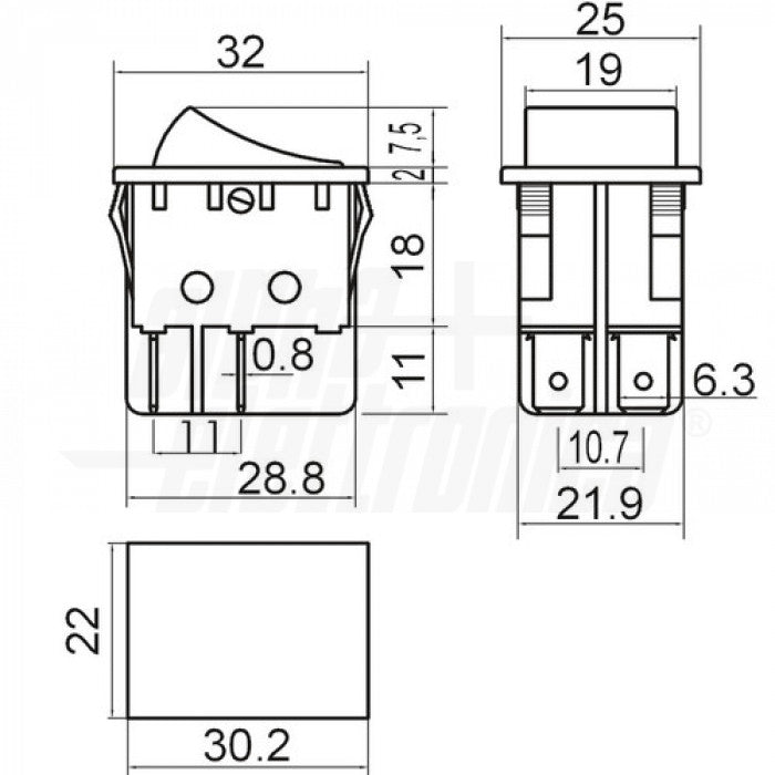 INTERRUTTORE - VEERDE - 2P - DPST - ON/OFF - 15A@250V - 4 term. faston 6,3
