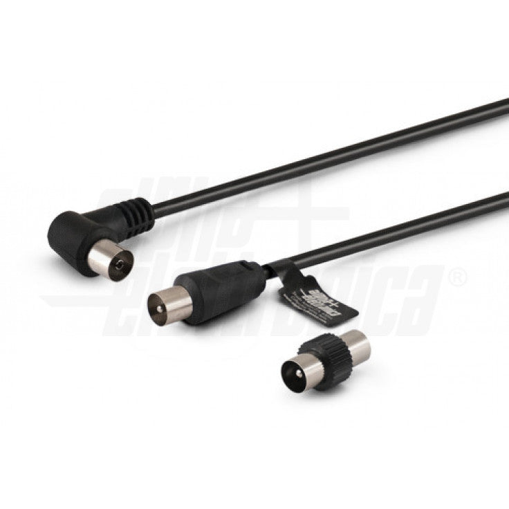 CAVO DA SPINA TV COAX DIAM.9,5mm A PRESA 90° TV COAX DIAM.9,5mm CON ADATTATORE NERO - 2MT