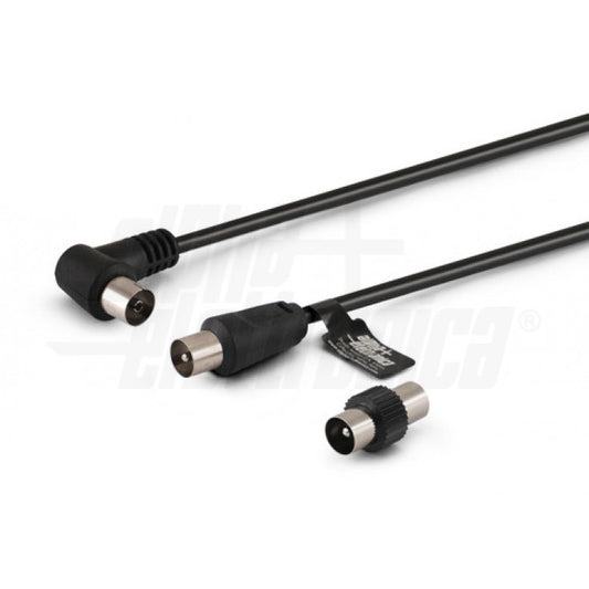 CAVO DA SPINA TV COAX DIAM.9,5mm A PRESA 90° TV COAX DIAM.9,5mm CON ADATTATORE NERO - 2MT