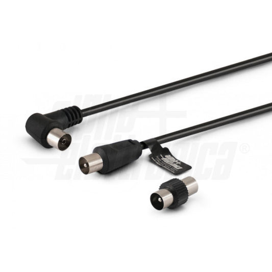 CAVO DA SPINA TV COAX DIAM.9,5mm A PRESA 90° TV COAX DIAM.9,5mm CON ADATTATORE M/M NERO - 3m