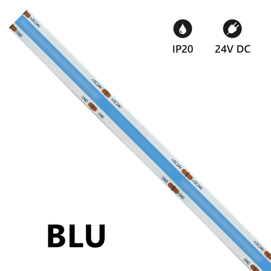 STRISCIA LED COB 5 METRI BLU 24V 15W/m