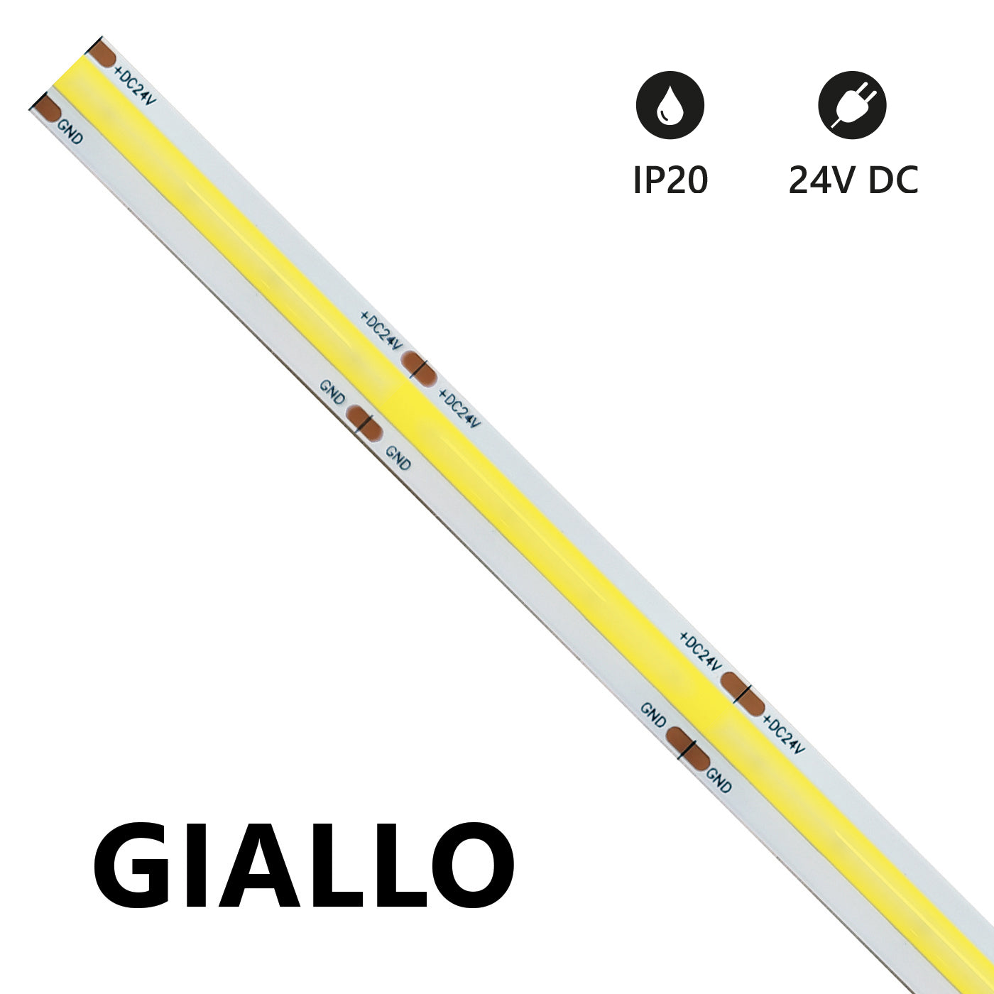 STRISCIA LED COB 5 METRI GIALLA 24V 15W/m