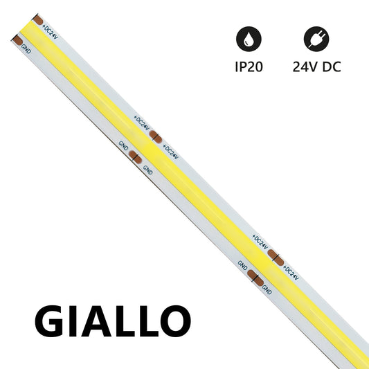 STRISCIA LED COB 5 METRI GIALLA 24V 15W/m