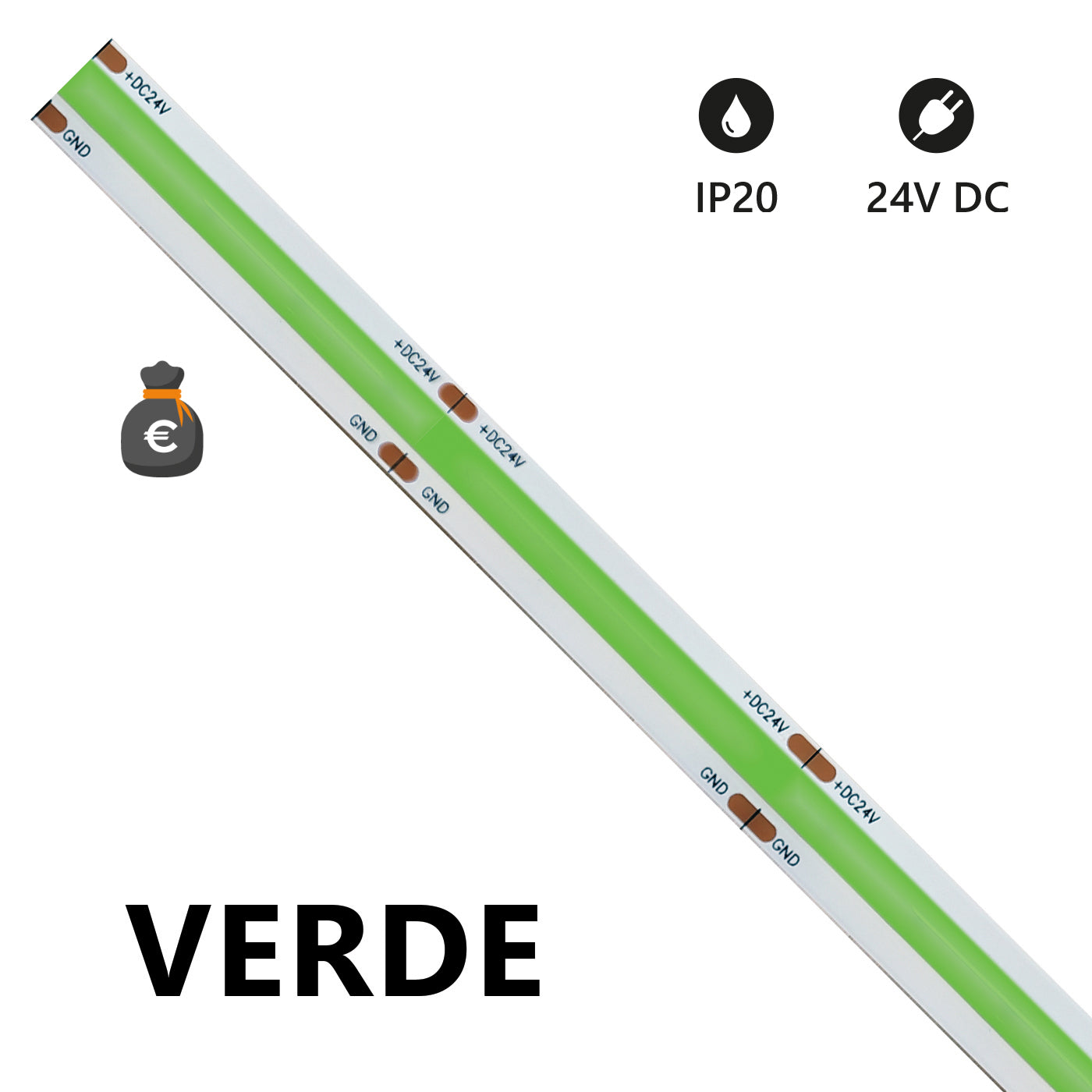 STRISCIA LED COB 5 METRI VERDE 24V 15W/m