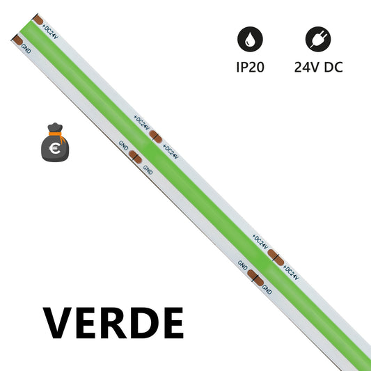 STRISCIA LED COB 5 METRI VERDE 24V 15W/m