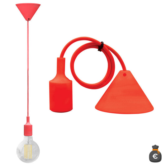 PENDENTE SOFFITTO CON CAVO+PORTALAMPADA E27 ROSSO