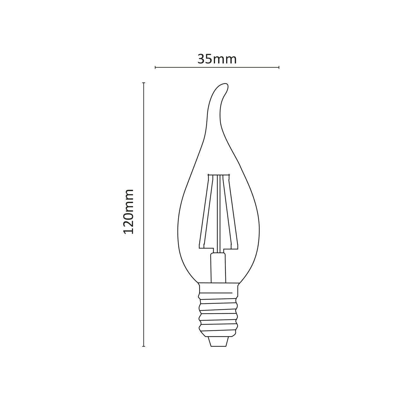 LAMPADINA FIAMMA A FILAMENTO LED 230V 4W 360° CALDO E14 - AP35T3C
