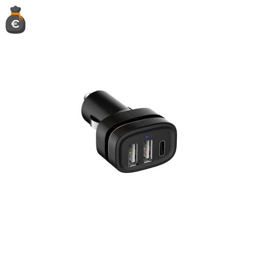 ADATTATORE VEICOLARE 12-24V,2 USB Type-A, 1 USB Type-C