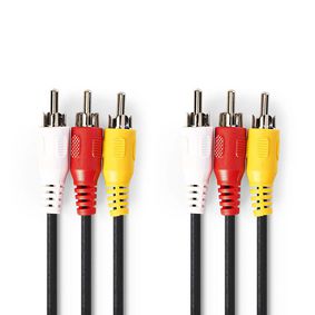 CAVO VIDEO COMPOSITO 3x RCA MASCHIO, 3x RCA Maschio, Nichelato, 480p, 3,00 m, Tondo | PVC | Nero |
