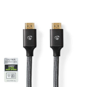 CAVO HDMI™ AD ALTISSIMA VELOCITA' CONNETTORE HDMI, CONNETTORE HDMI, 8K@60Hz | 48 Gbps | 2,00 m | Tondo | 6,3 millimetri | Antracite / Grigio canna di fucile