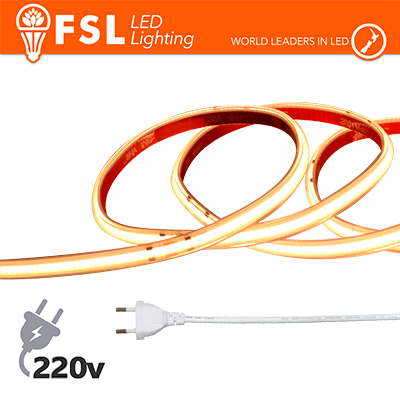 STRISCIA LED COB 20metri - IP65 3000K 220V 15W/m 1200lm/m + KIT tappo, colla, clip