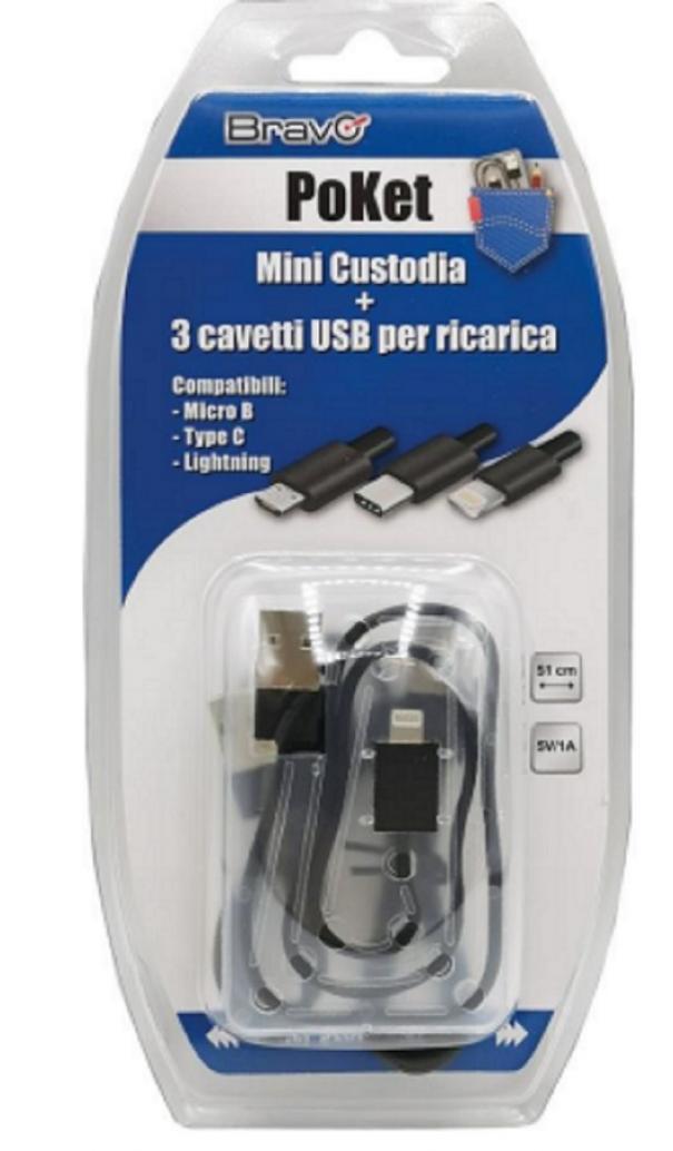 MINI CUSTODIA + 3 CAVETTI USB PER RICARICA