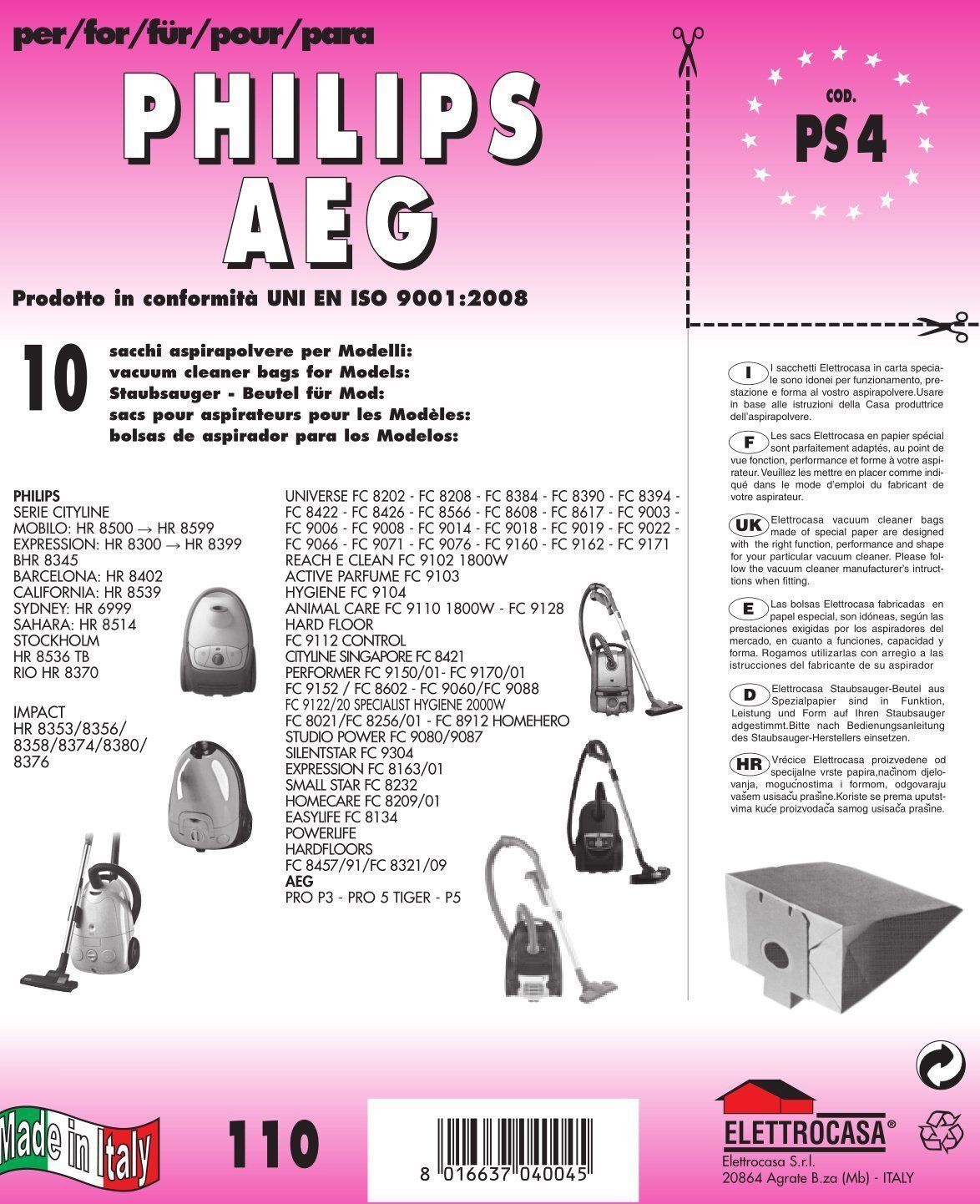 SACCHETTI ASPIRAPOLVERE PHILIPS LONDON